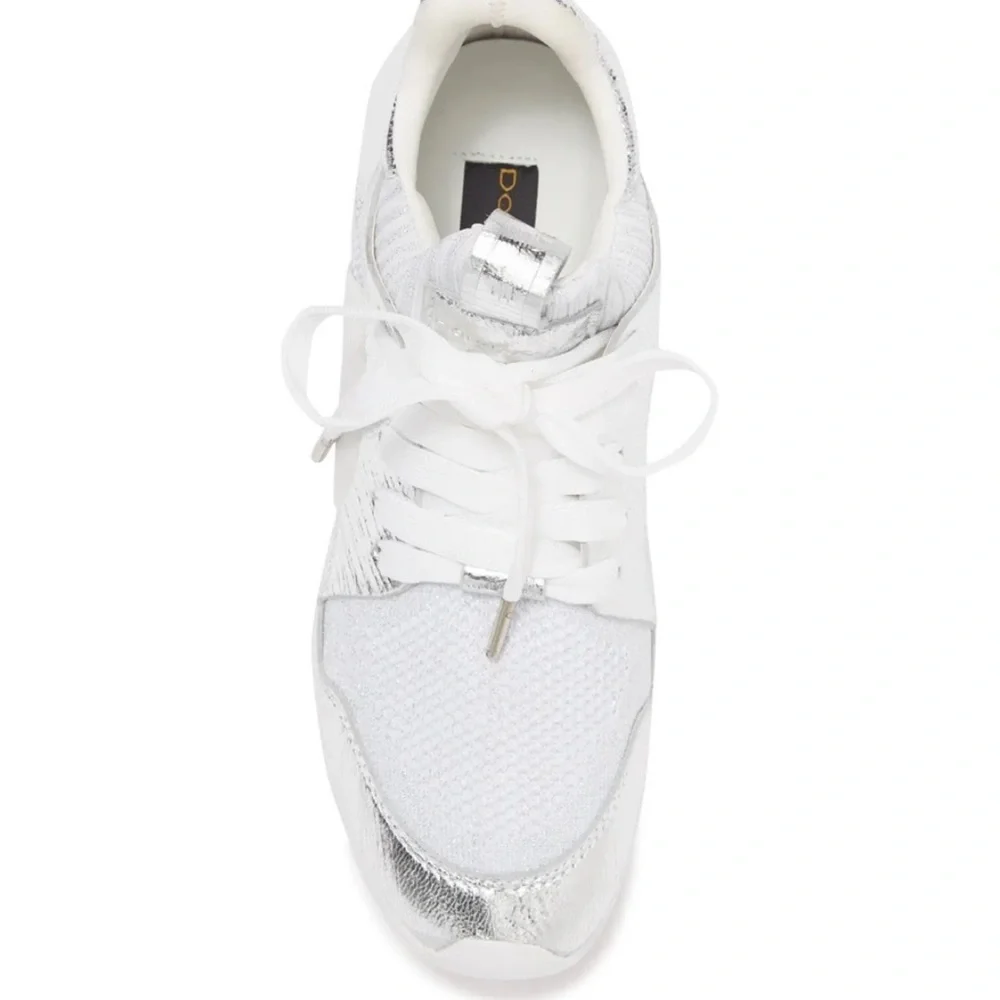 Donna Karen Metallic Silver & White Leather High Top Fashion Sneakers